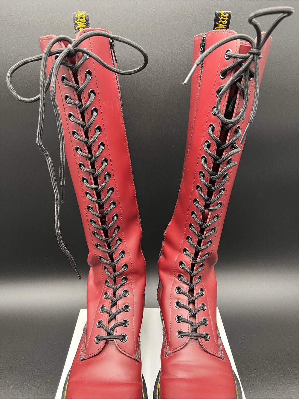 Dr. Martens Red Tall Lace-Up Women's Boots with Black Laces - Picture 5 of 16